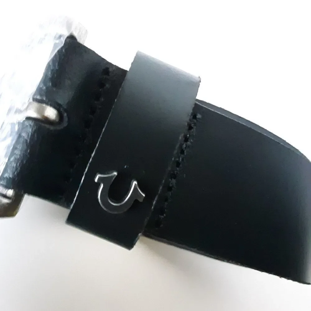 True Religion Mens Black Leather Belt Size 38